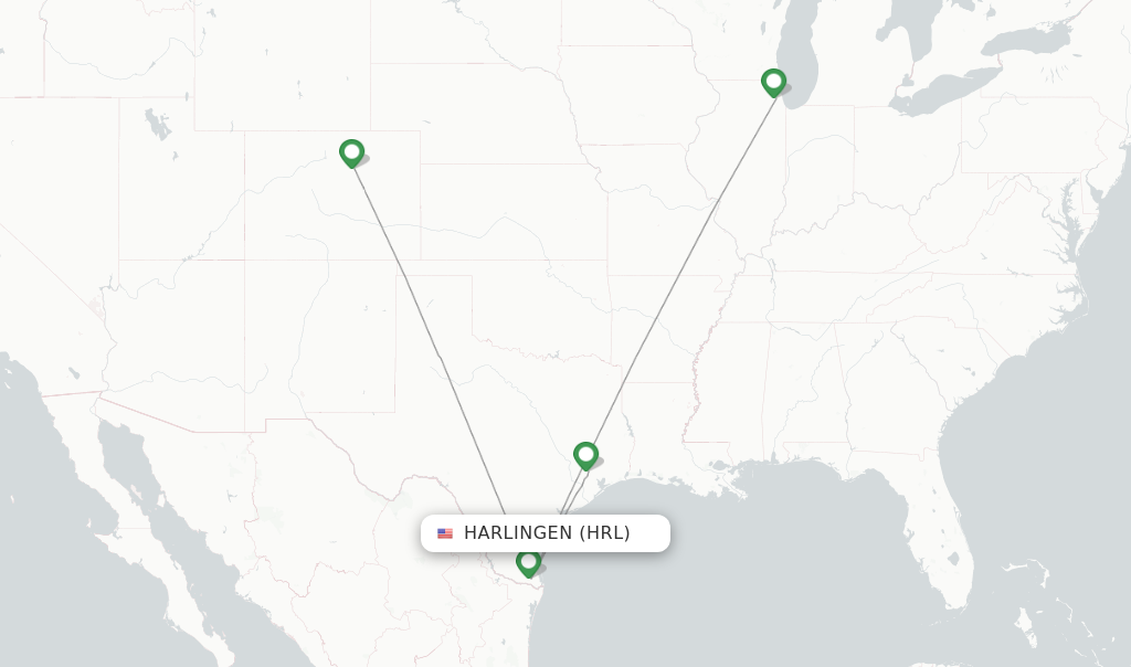 Route map with flights from Harlingen with United