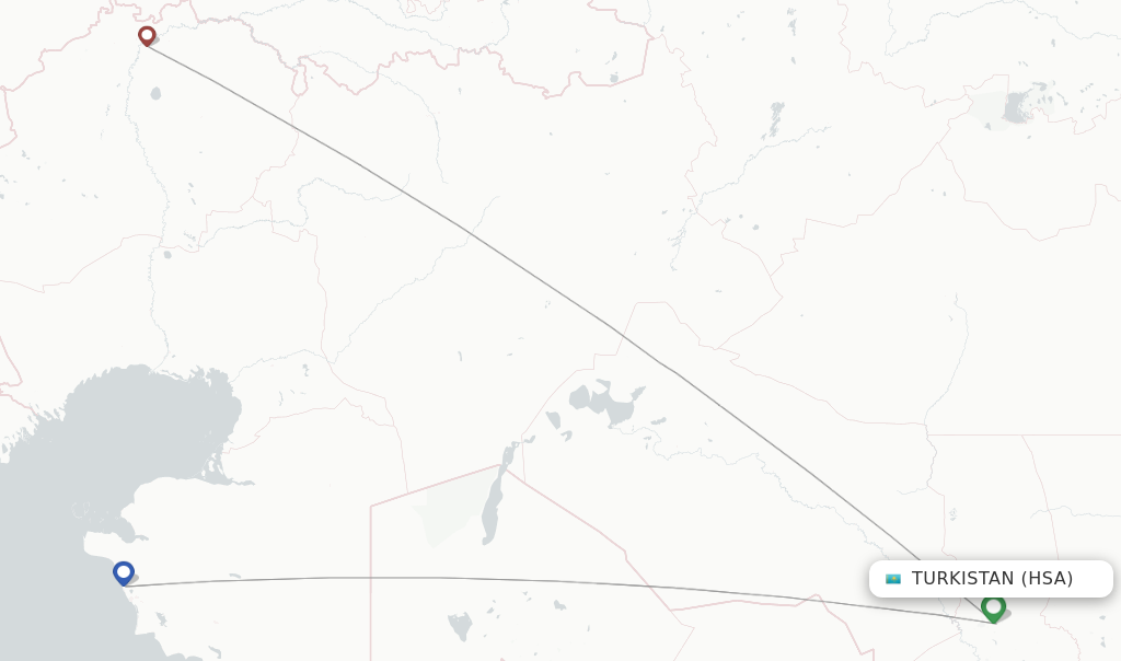 Route map with flights from Turkistan with SCAT Airlines