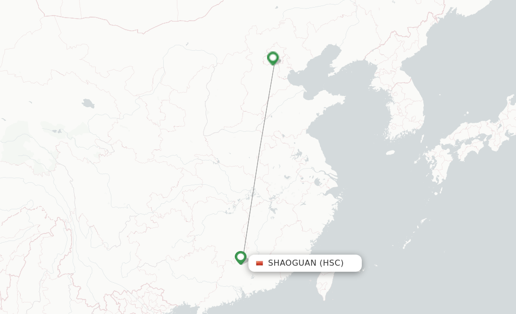 Route map with flights from Shaoguan with China Southern