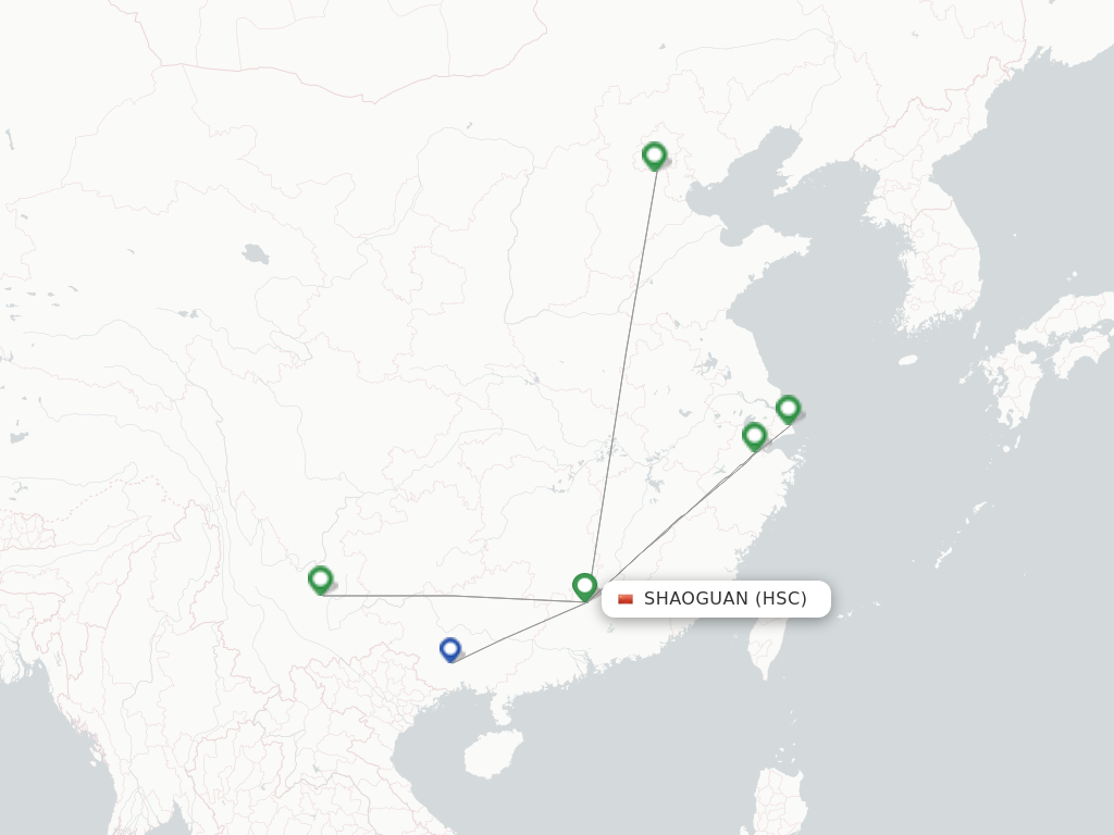 Flights from Shaoguan to Chengdu route map
