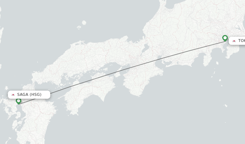 Flights from Saga to Tokyo route map