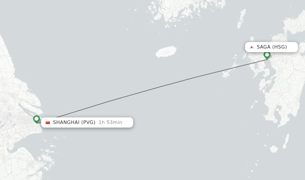 Flights from Shanghai to Saga route map