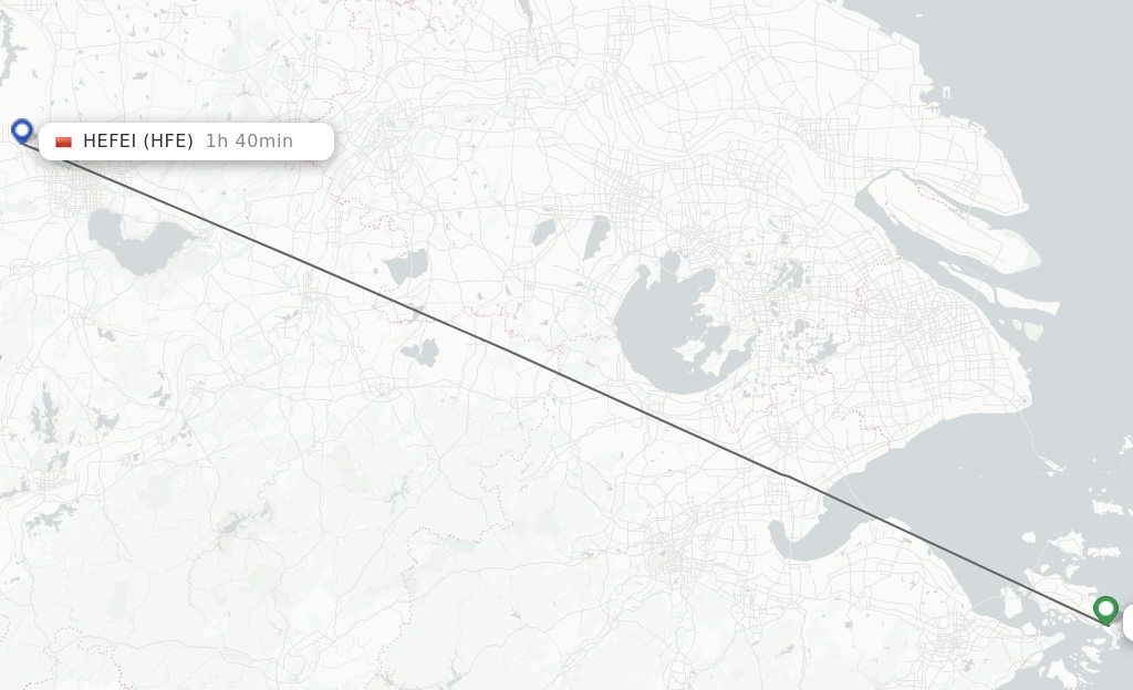 Flights from Zhoushan to Hefei route map