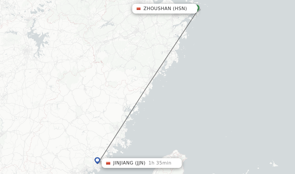 Flights from Zhoushan to Jinjiang route map