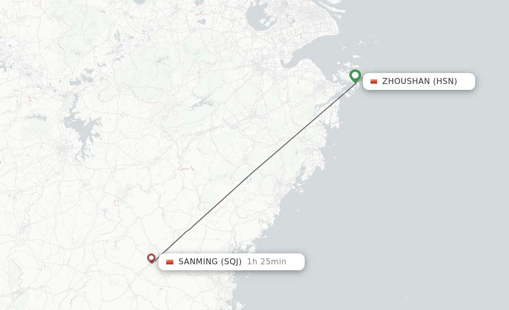 Flights from Zhoushan to Sanming route map