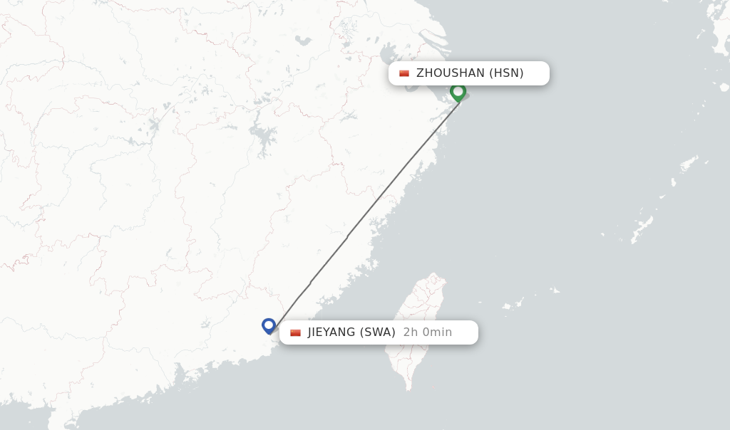 Flights from Zhoushan to Jieyang route map