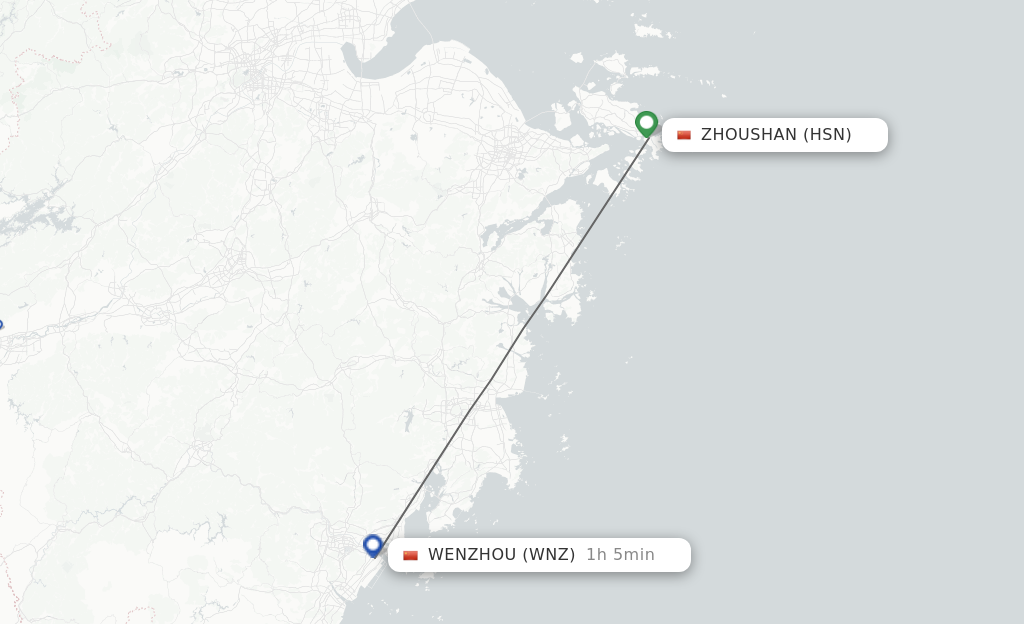 Flights from Zhoushan to Wenzhou route map