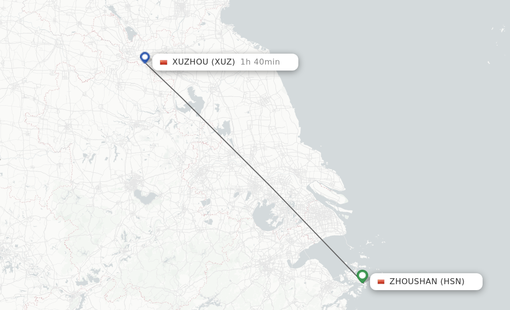 Flights from Zhoushan to Xuzhou route map