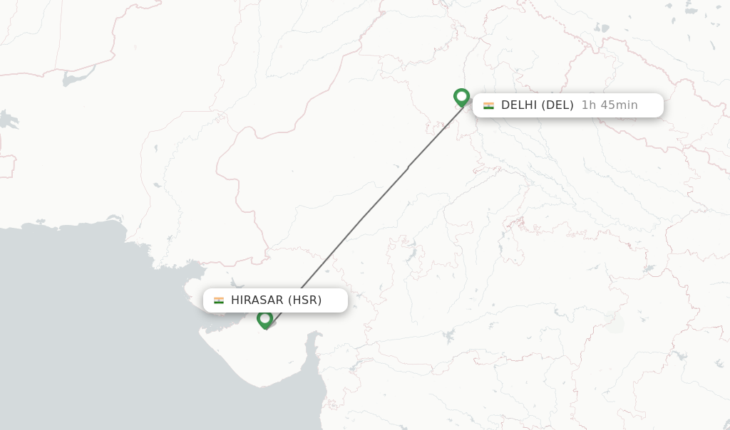 Flights from Hirasar to Delhi route map