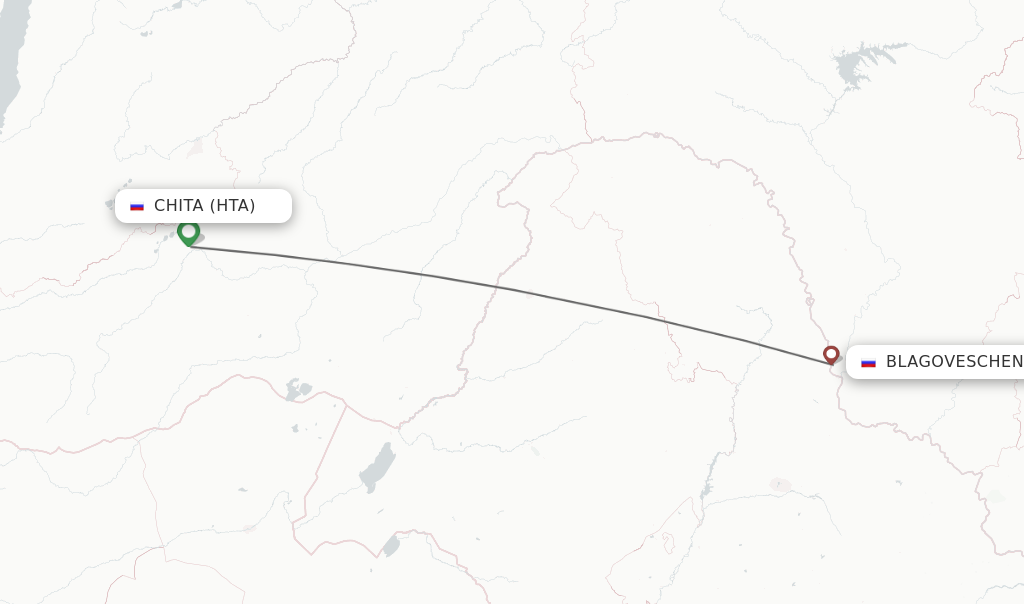 Flights from Chita to Blagoveschensk route map