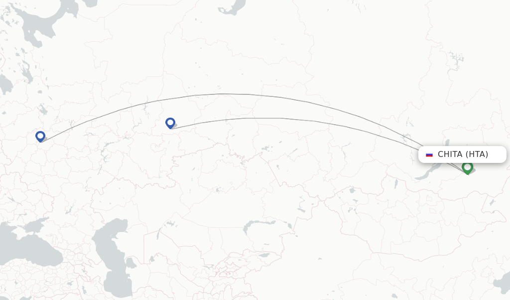 Route map with flights from Chita with Ural Airlines