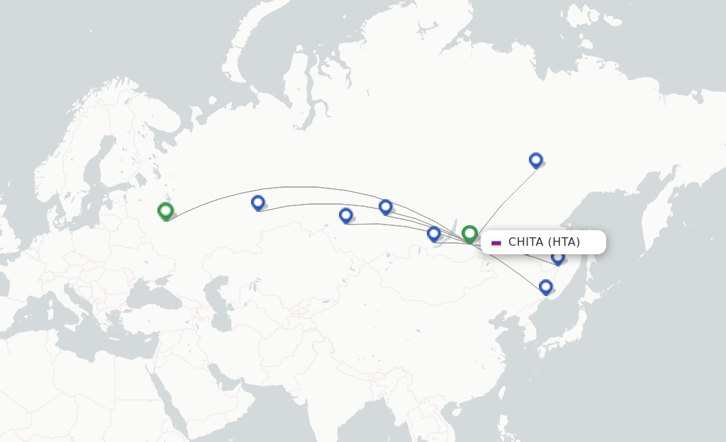 Flights from Chita to Irkutsk route map