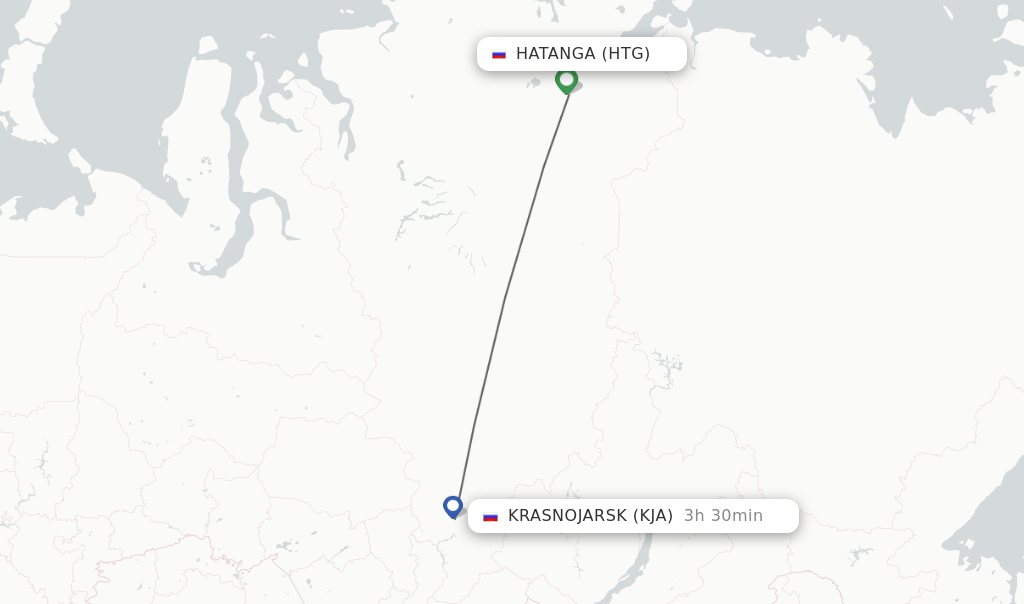 Flights from Hatanga to Krasnojarsk route map