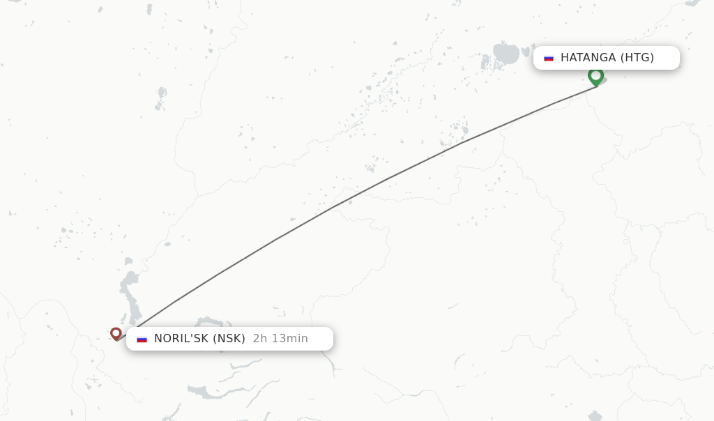 Flights from Hatanga to Noril'sk route map