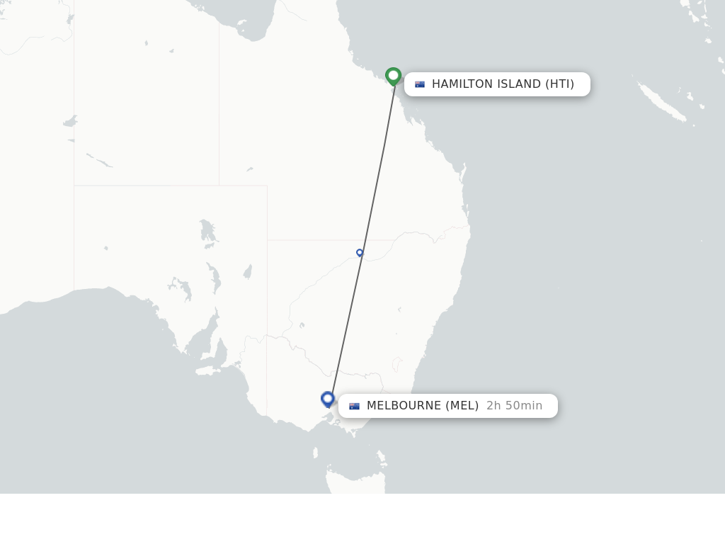 Flights from Hamilton Island to Melbourne route map