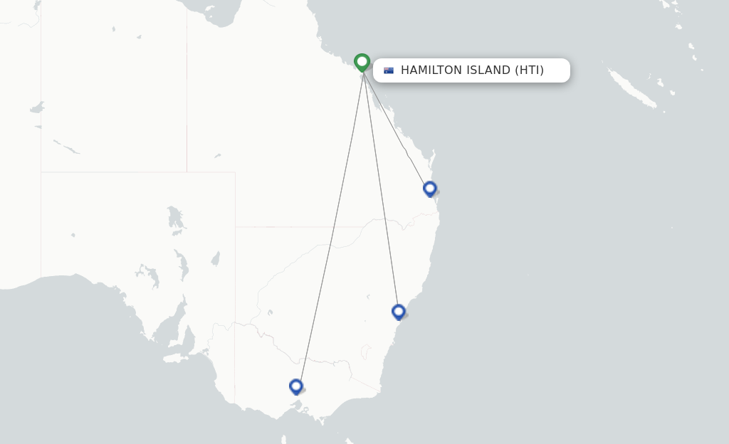 Route map with flights from Hamilton Island with Virgin Australia
