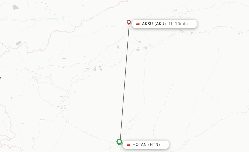 Flights from Hotan to Aksu route map