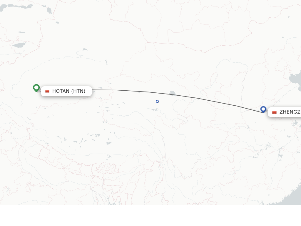 Flights from Hotan to Zhengzhou route map