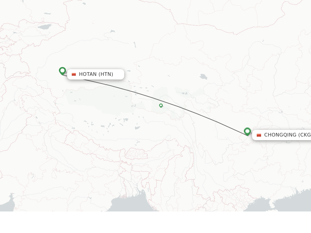 Flights from Hotan to Chongqing route map