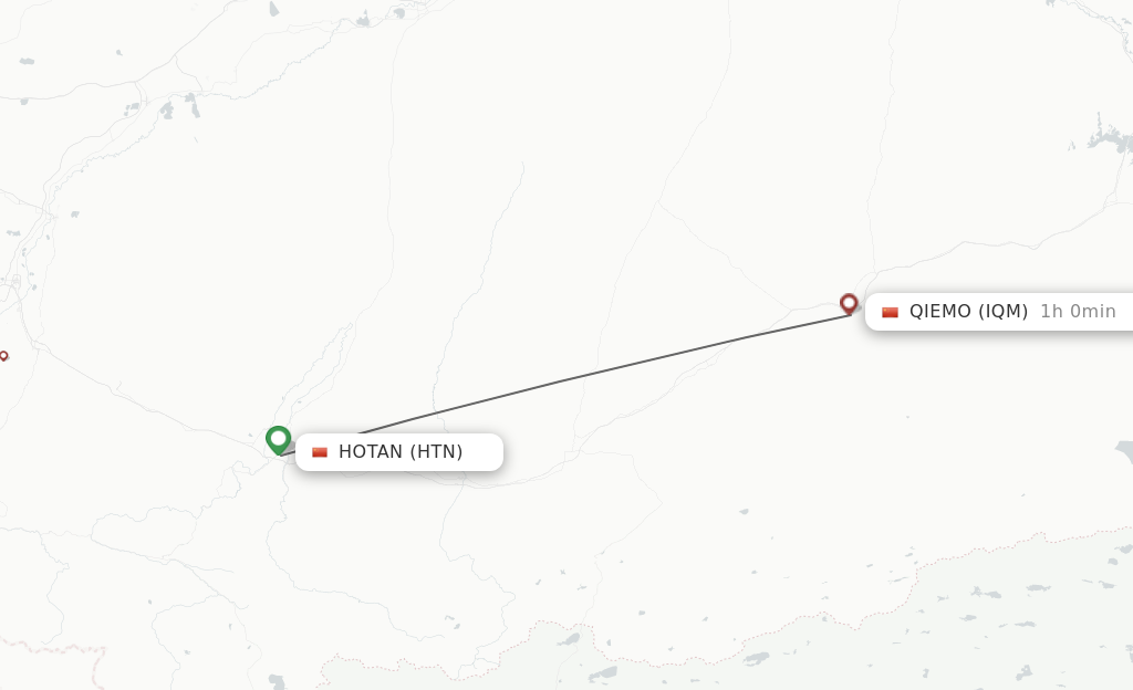Flights from Hotan to Qiemo route map