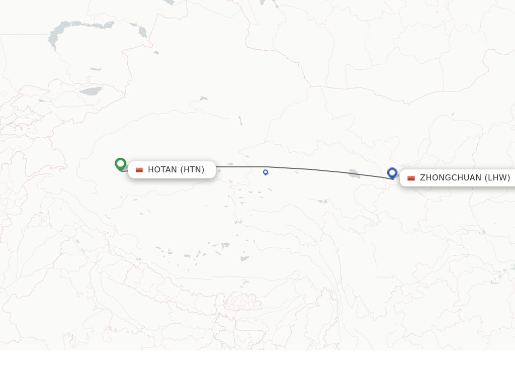 Flights from Hotan to Lanzhou route map
