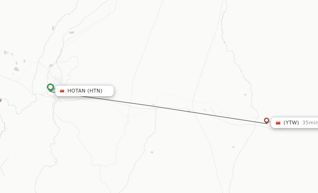 Flights from Hotan to Yutian route map