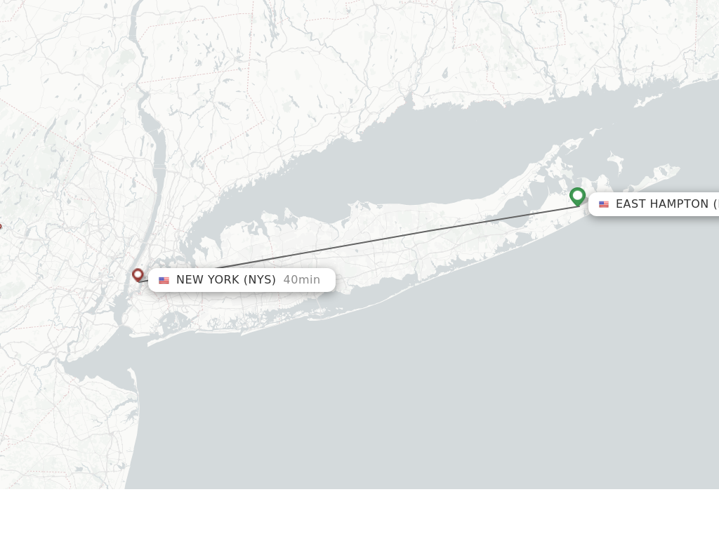 Flights from East Hampton to New York route map