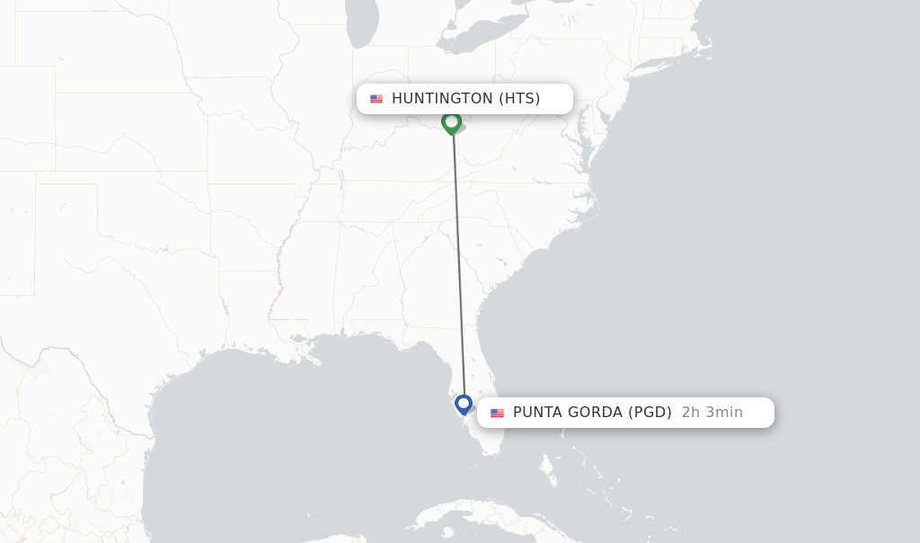 Flights from Huntington to Punta Gorda route map
