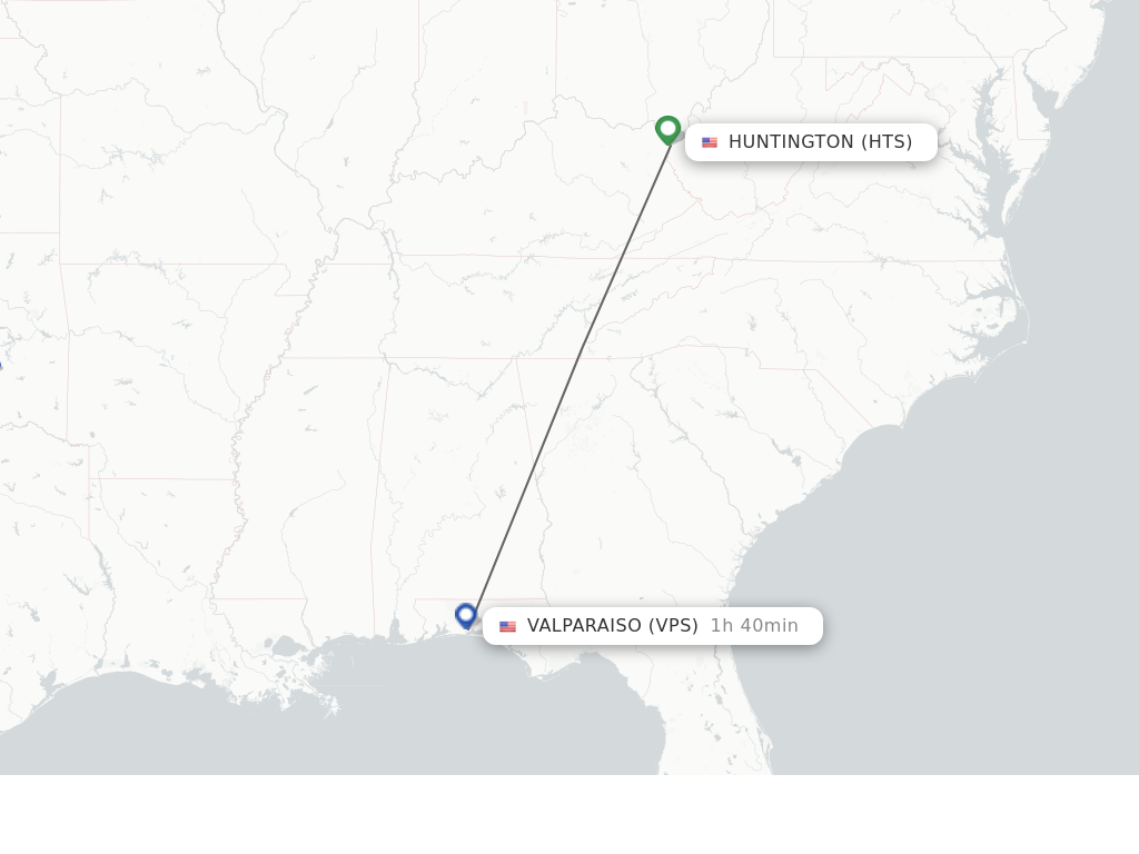 Flights from Huntington to Fort Walton Beach route map