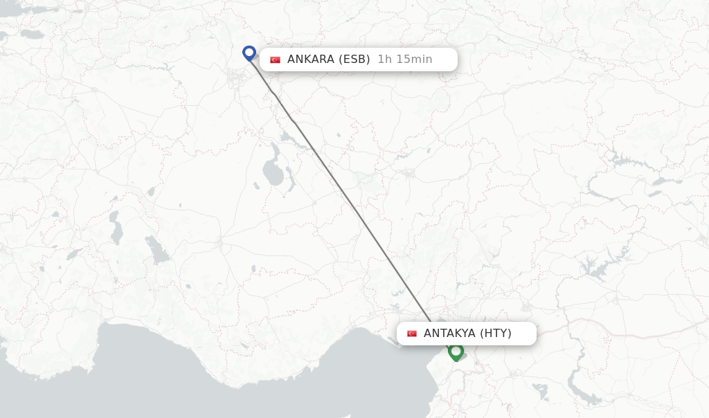 Flights from Antakya to Ankara route map
