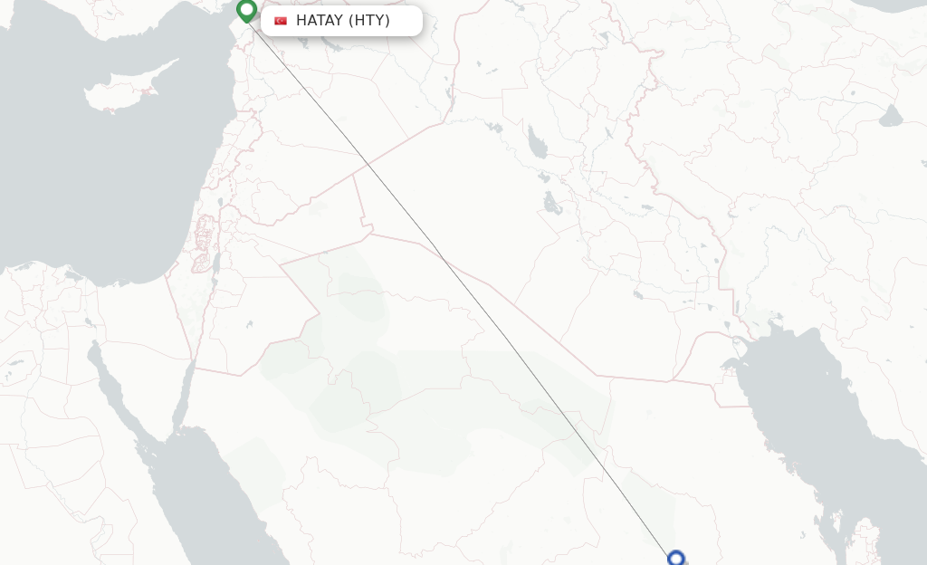 Route map with flights from Antakya with Flynas
