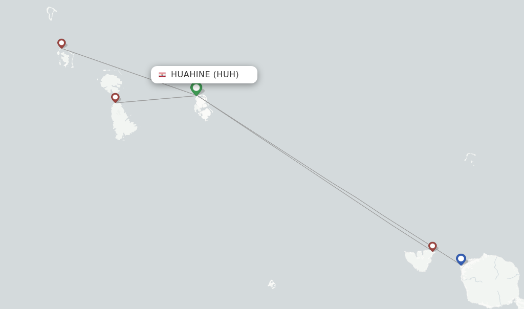 Route map with flights from Huahine with Air Tahiti