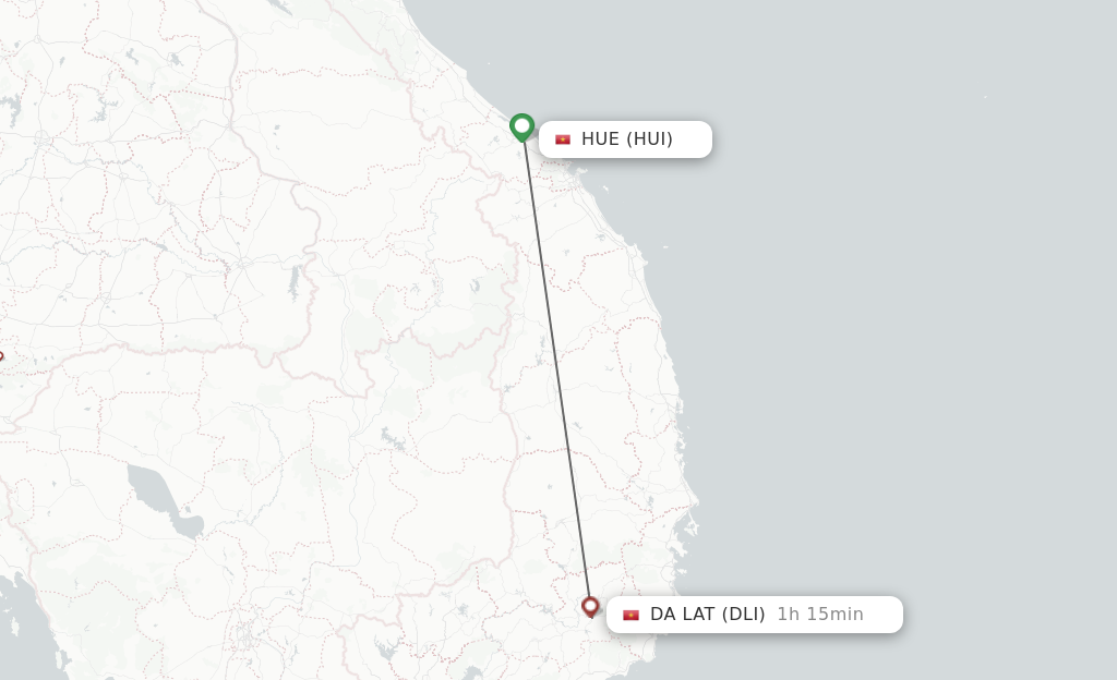 Flights from Hue to Dalat route map