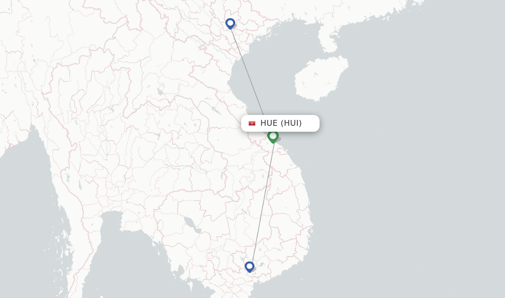 Route map with flights from Hue with Vietnam Airlines