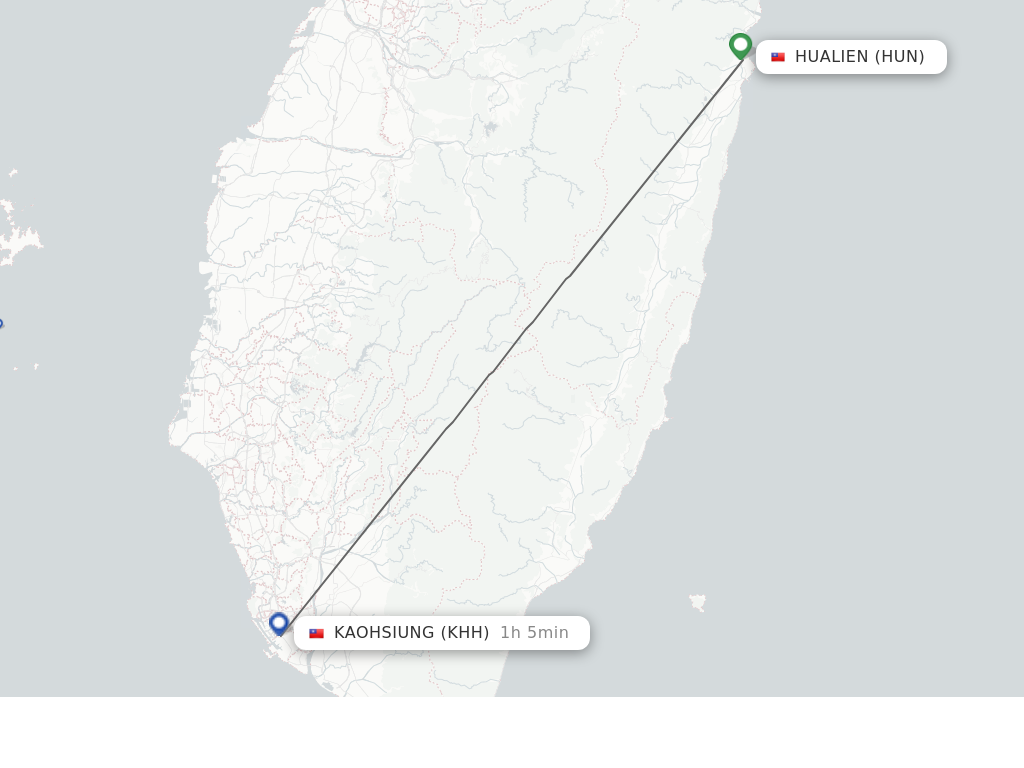 Flights from Hualien to Kaohsiung route map