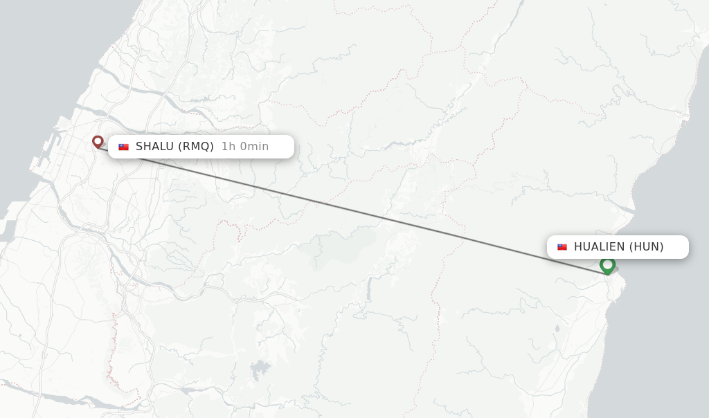 Flights from Hualien to Shalu route map