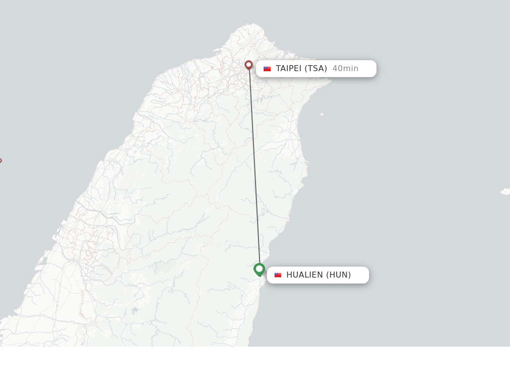 Flights from Hualien to Taipei route map