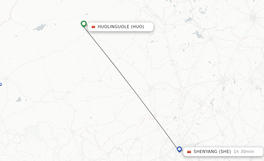 Flights from Huolinguole to Shenyang route map