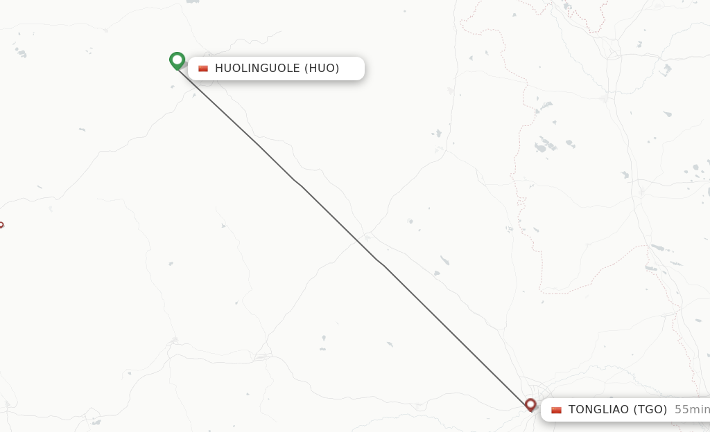 Flights from Huolinguole to Tongliao route map