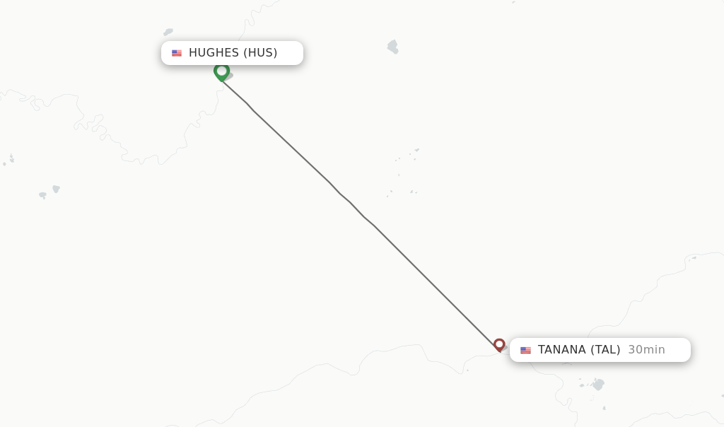 Flights from Hughes to Tanana route map