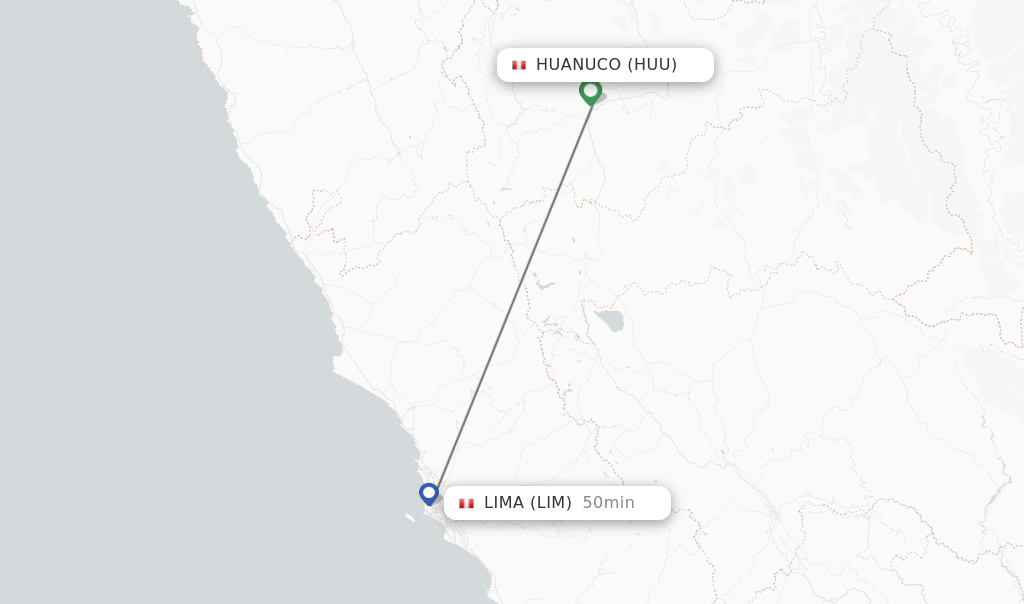 Flights from Huanuco to Lima route map