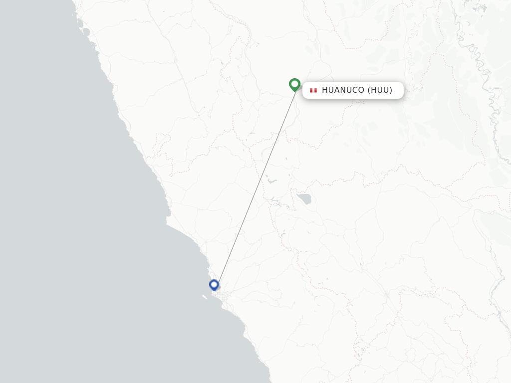 Flights from Huanuco to Lima route map