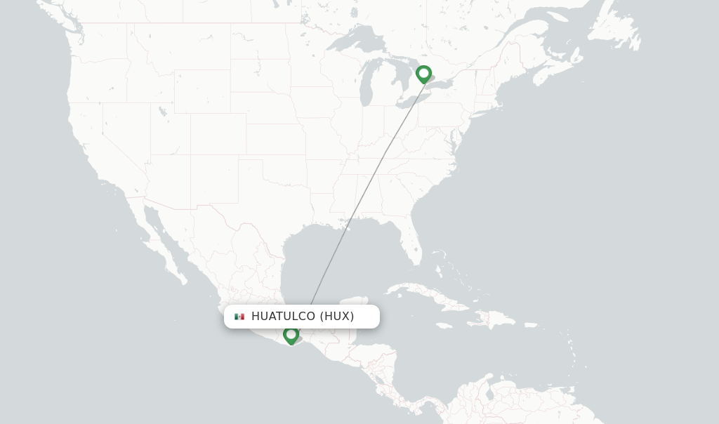 Route map with flights from Huatulco with Air Canada