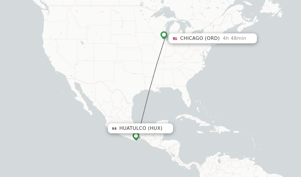 Flights from Huatulco to Chicago route map