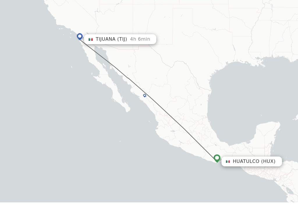 Flights from Huatulco to Tijuana route map
