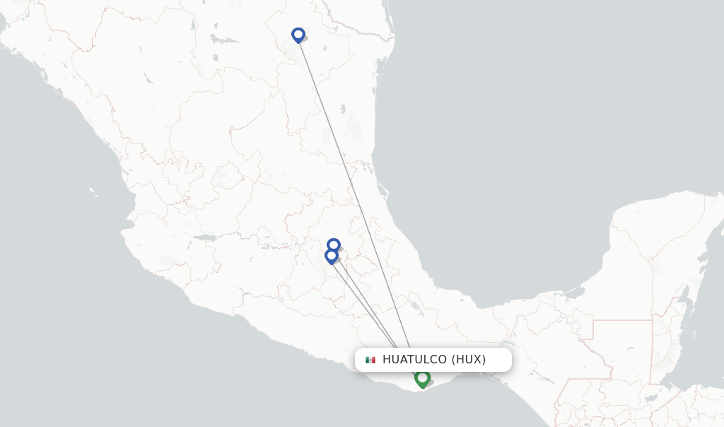 Route map with flights from Huatulco with Viva