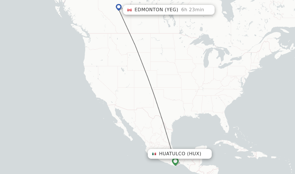 Flights from Huatulco to Edmonton route map