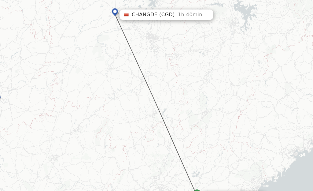 Flights from Huizhou to Changde route map