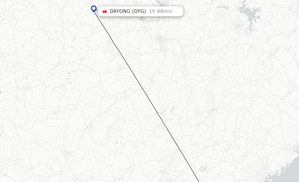 Flights from Huizhou to Dayong route map