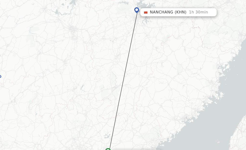 Flights from Huizhou to Nanchang route map